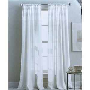 DKNY 2 Window Panels Curtains White Rod Pocket 50x96 City Lace Trim Drapes New